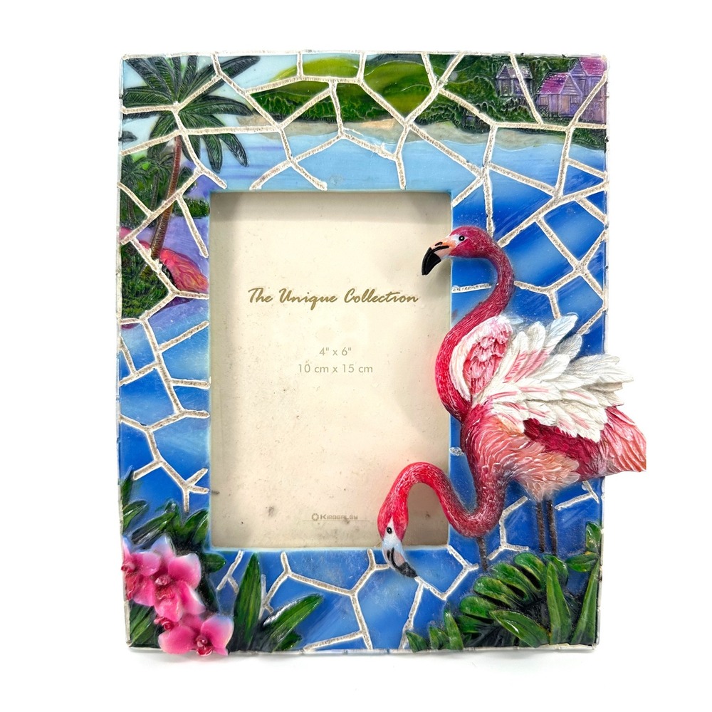 The Unique Collection Tropical Flamingo 3D Resin Mosaic Picture Frame 4x6 Beach
